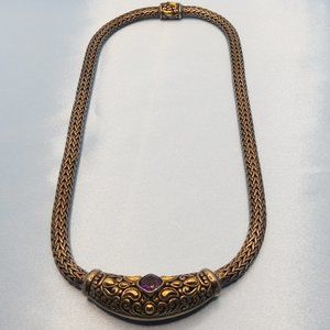 18k Gold & Sterling Silver Amethyst Cable Inspired Design Necklace